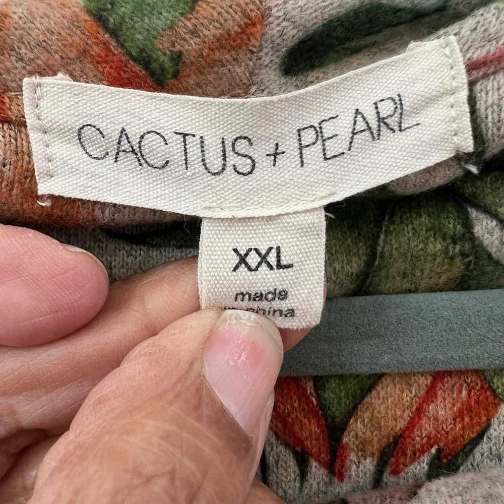 Cactus + Pearl Floral Cowl Neck Tunic Top XXL Rhinestone Boho Cottagecore - Picture 3 of 6